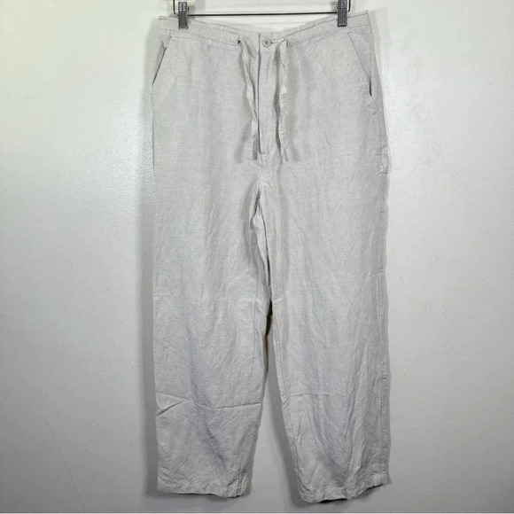 Cubavera Mens Size Large Linen Beige Straight Leg Drawstring Casual Pant - Picture 2 of 12